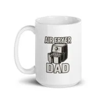 White mug with 'Air Fryer Dad' design.