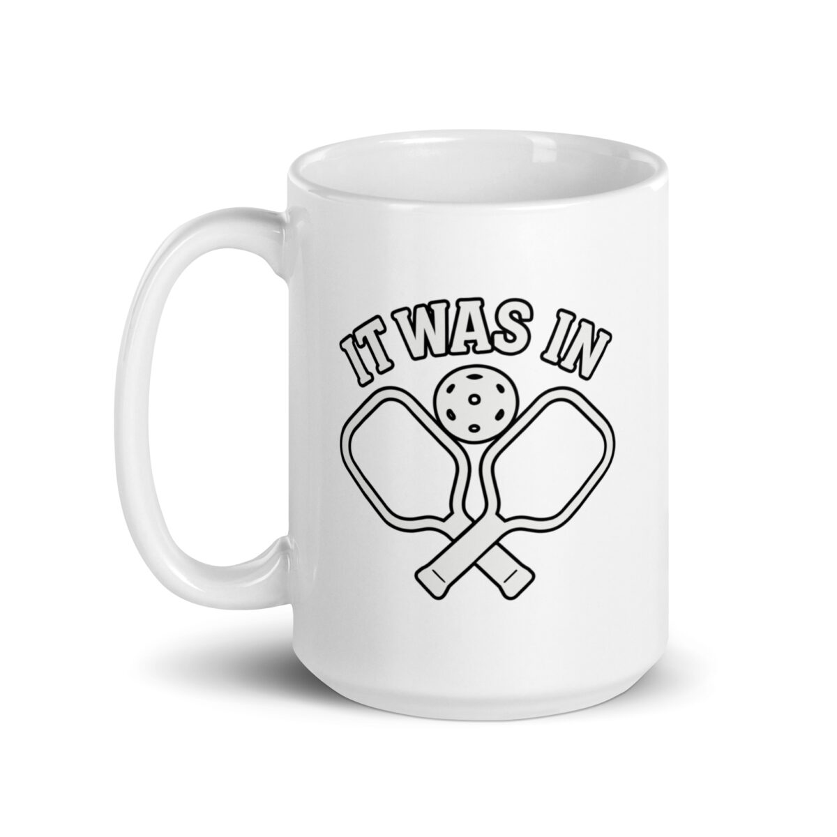 Pickleball-themed mug with paddles design.
