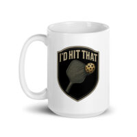 Pickleball-themed mug with paddle and ball design.