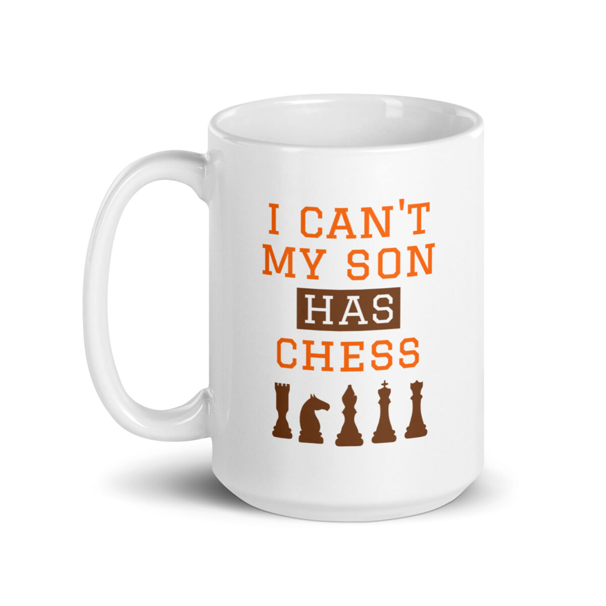 Mug with chess-themed humorous text design.