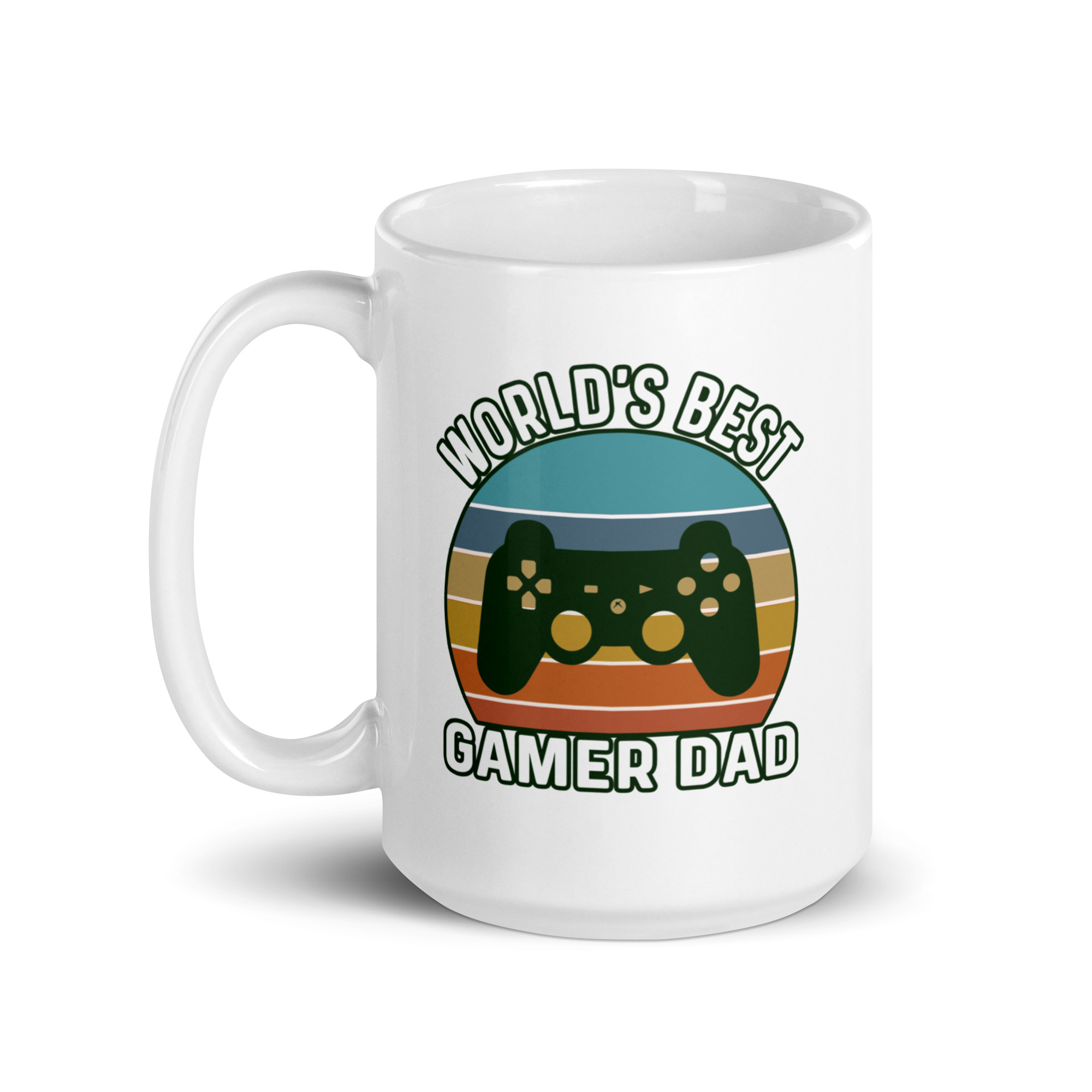 white-glossy-mug-white-15-oz-handle-on-left-68f62dd41e40d.jpg World's Best Gamer Dad mug with controller graphic.