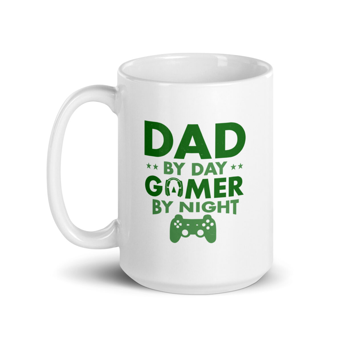 Mug with 'Dad by day, gamer by night' text