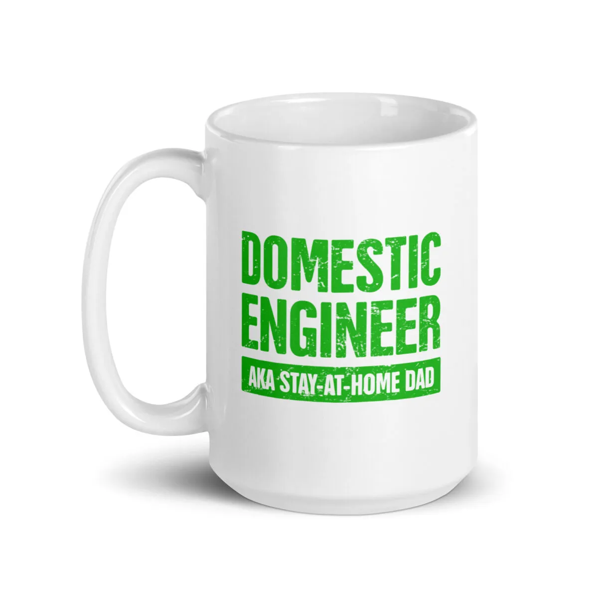 Mug with 'Domestic Engineer' text in green.