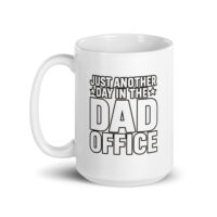 White mug with 'Dad Office' text.