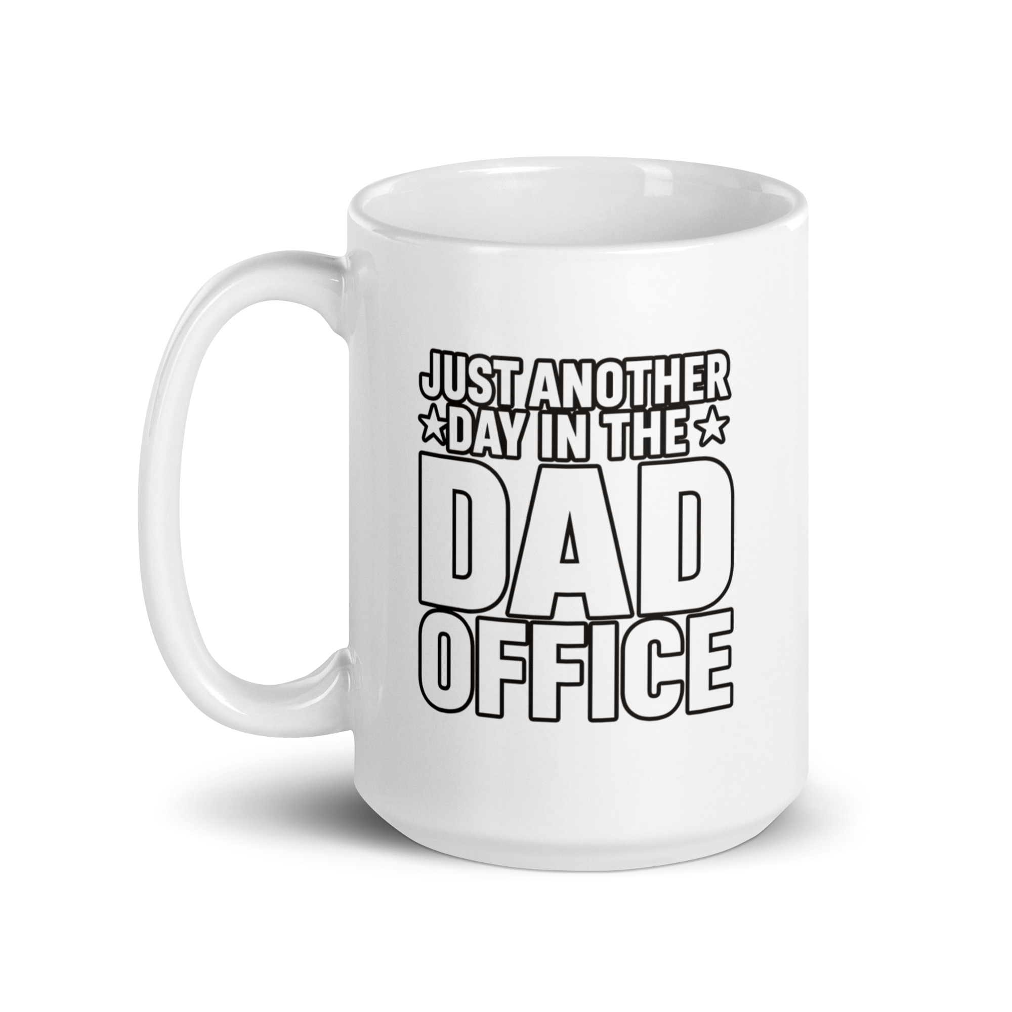 white-glossy-mug-white-15-oz-handle-on-left-68f720b7aae8a.jpg White mug with 'Dad Office' text.