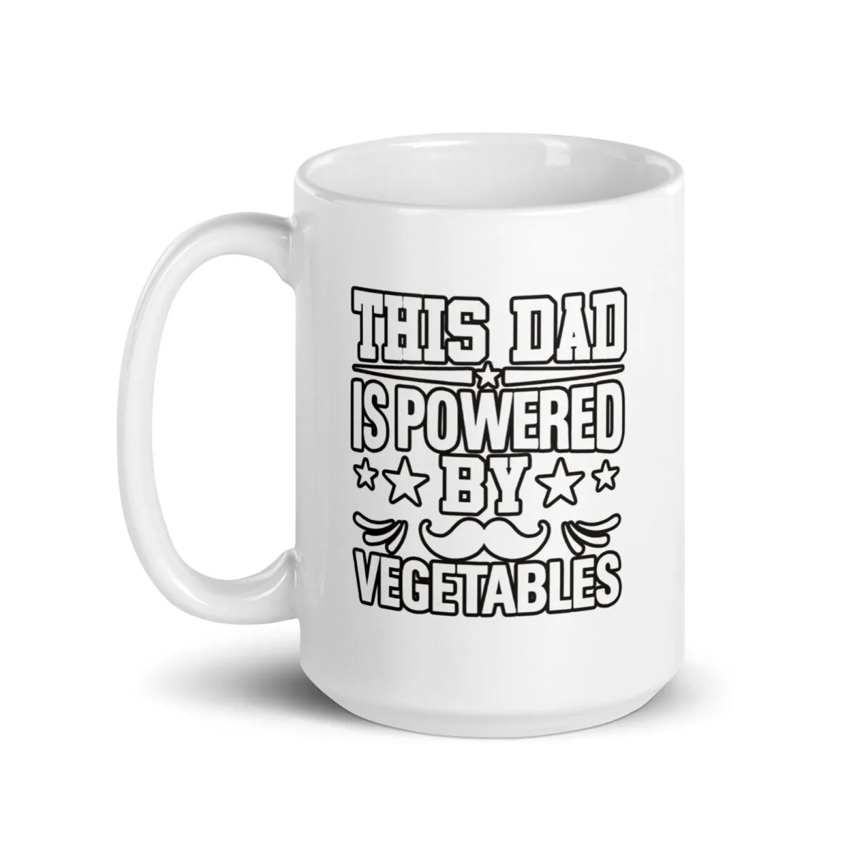Mug with humorous dad message about vegetables.