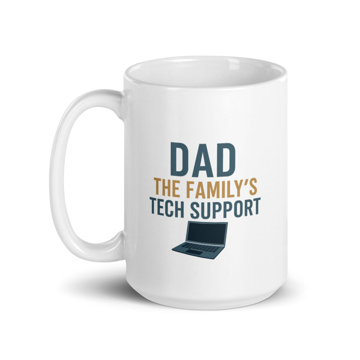 Dad tech support coffee mug with laptop graphic.
