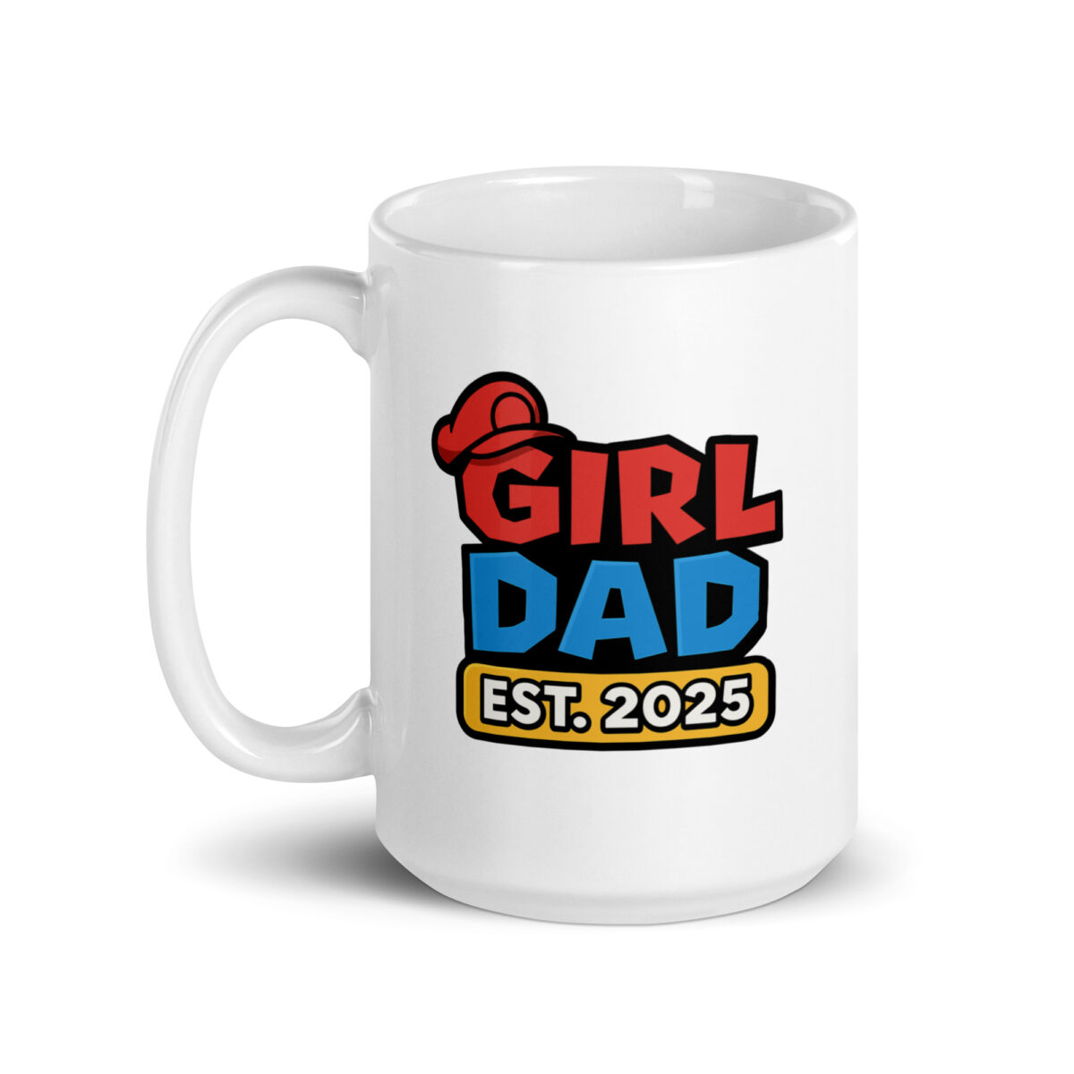 Girl Dad mug with red and blue text