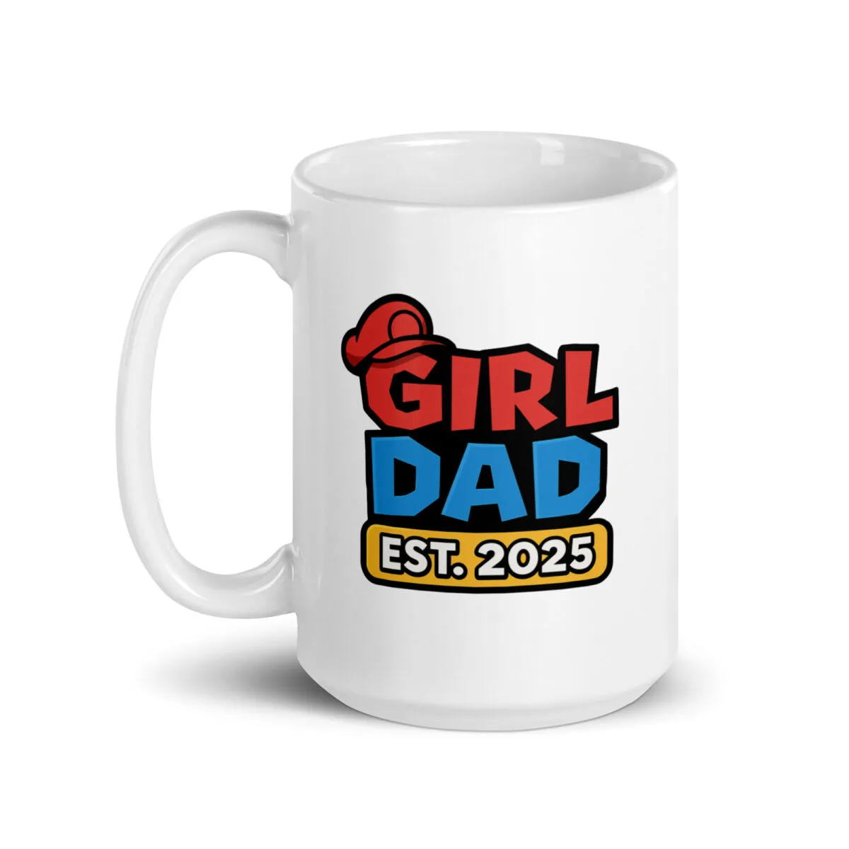 Girl Dad mug with red and blue text