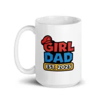 Girl Dad mug with red and blue text