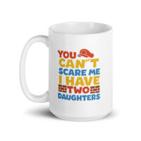 White mug with humorous dad quote.