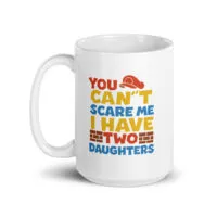 White mug with humorous dad quote.