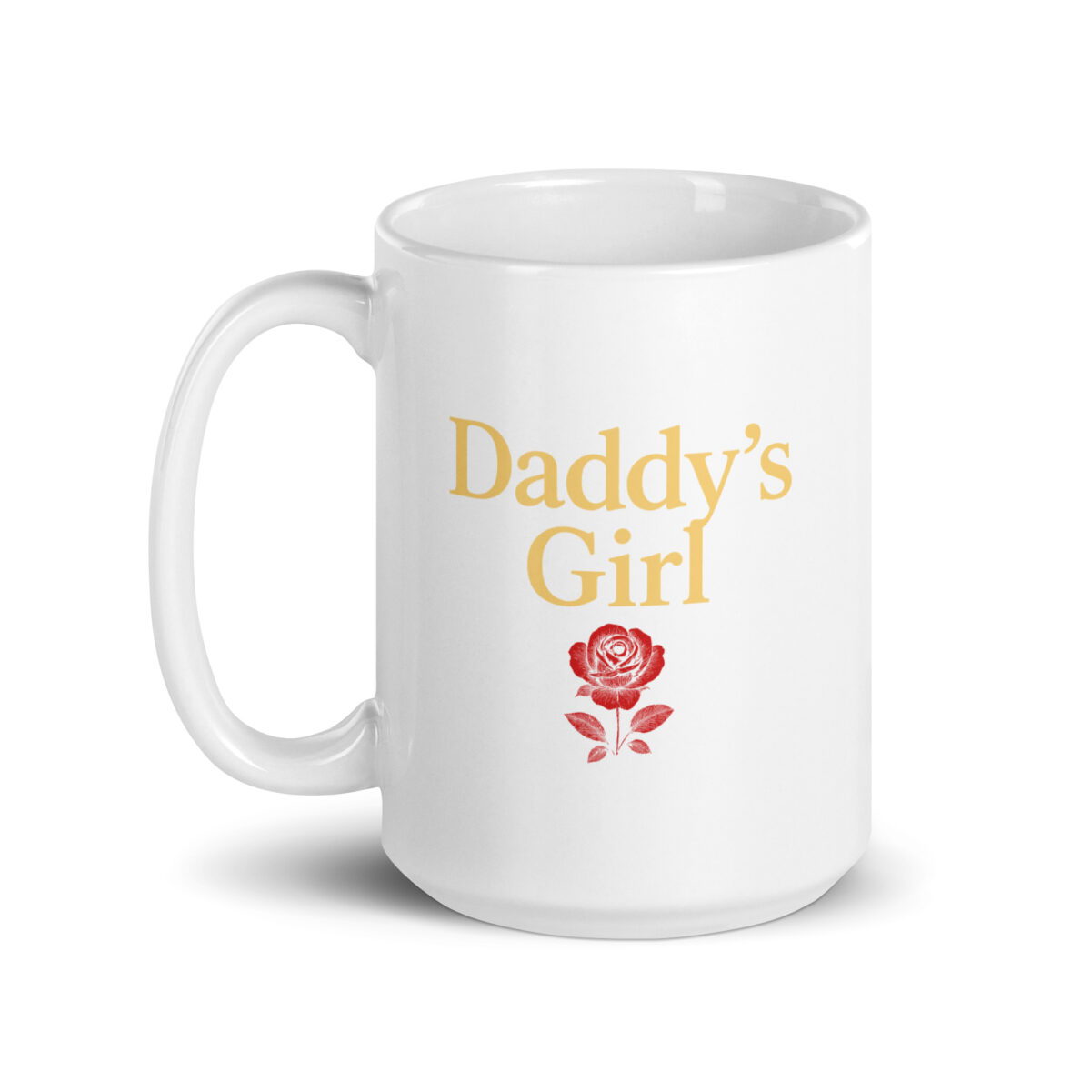 White mug with 'Daddy's Girl' and red rose.
