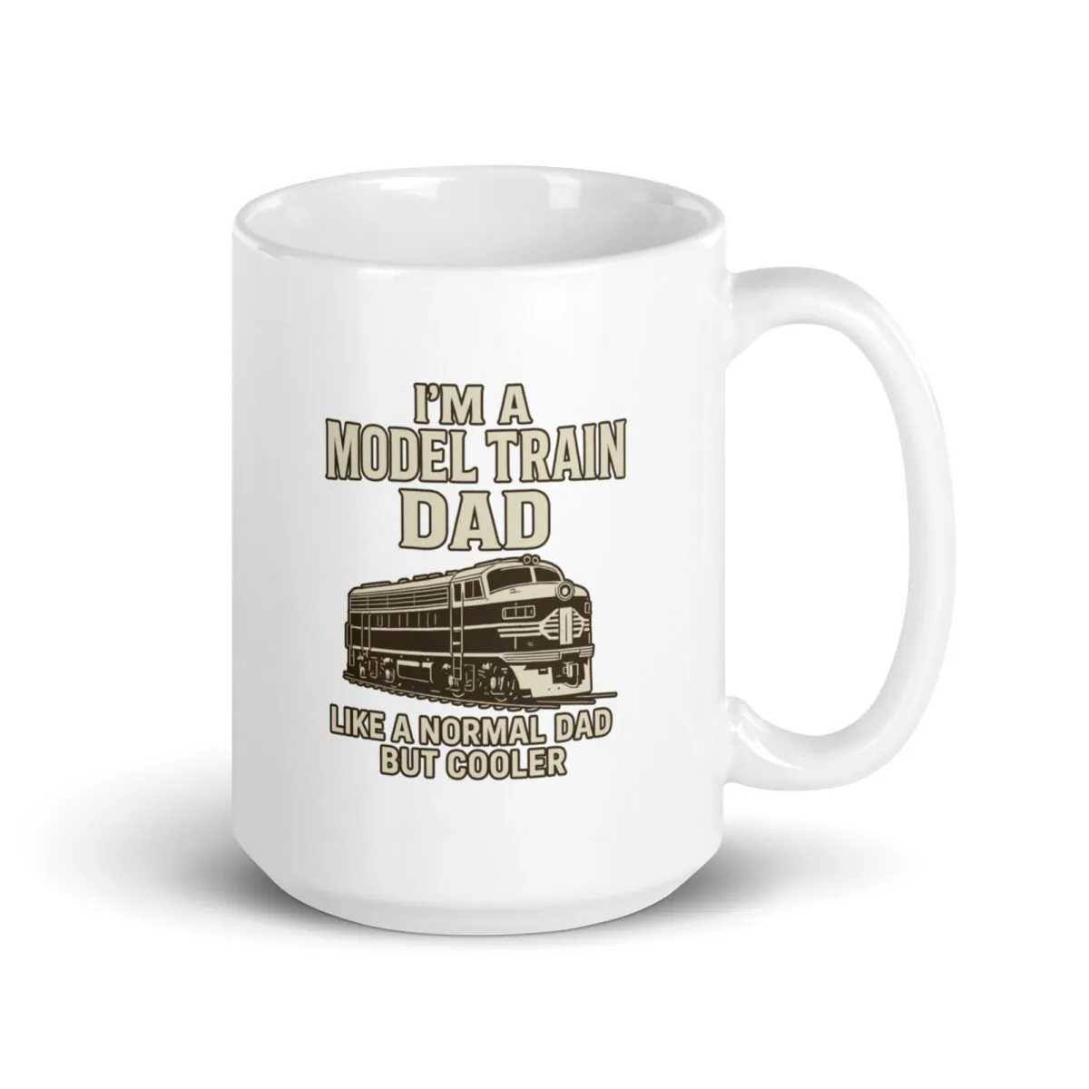Mug with model train dad design.