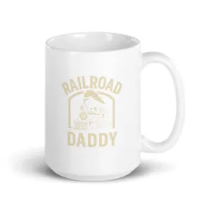 White mug with 'Railroad Daddy' design