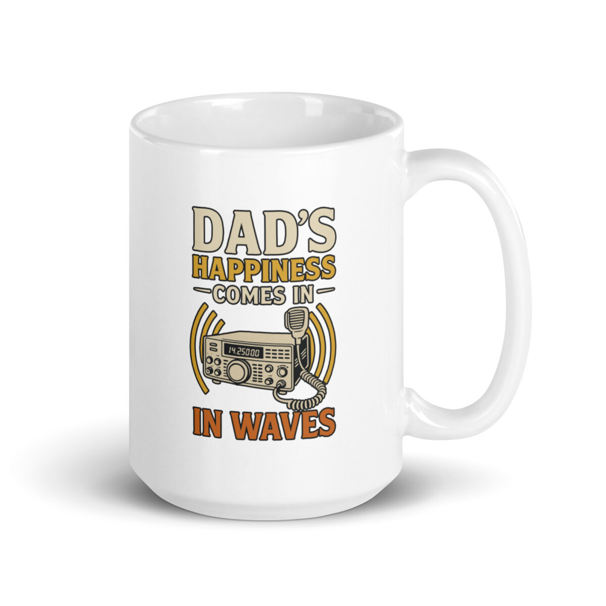 Radio-themed mug with dad quote design
