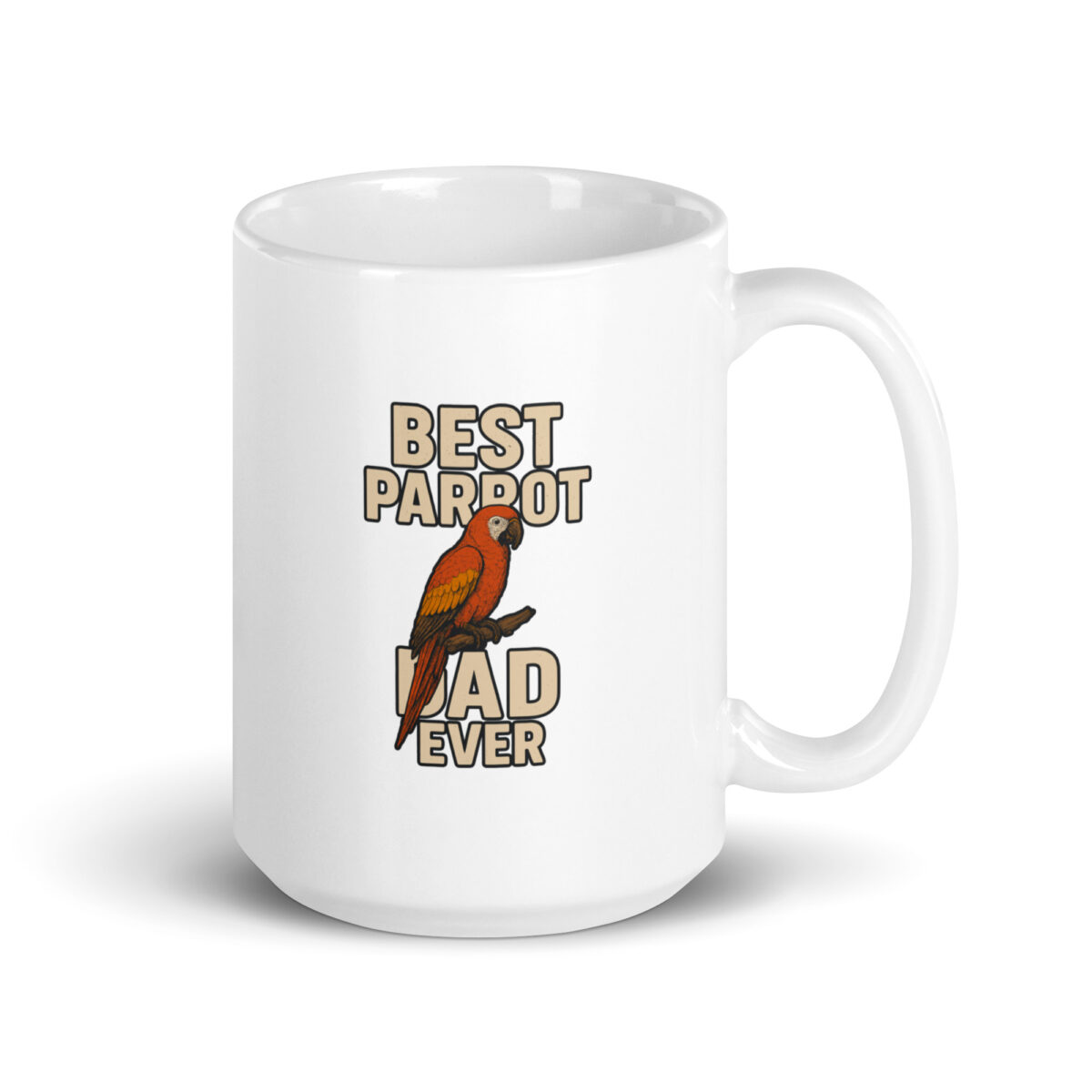White mug with 'Best Parrot Dad Ever' text