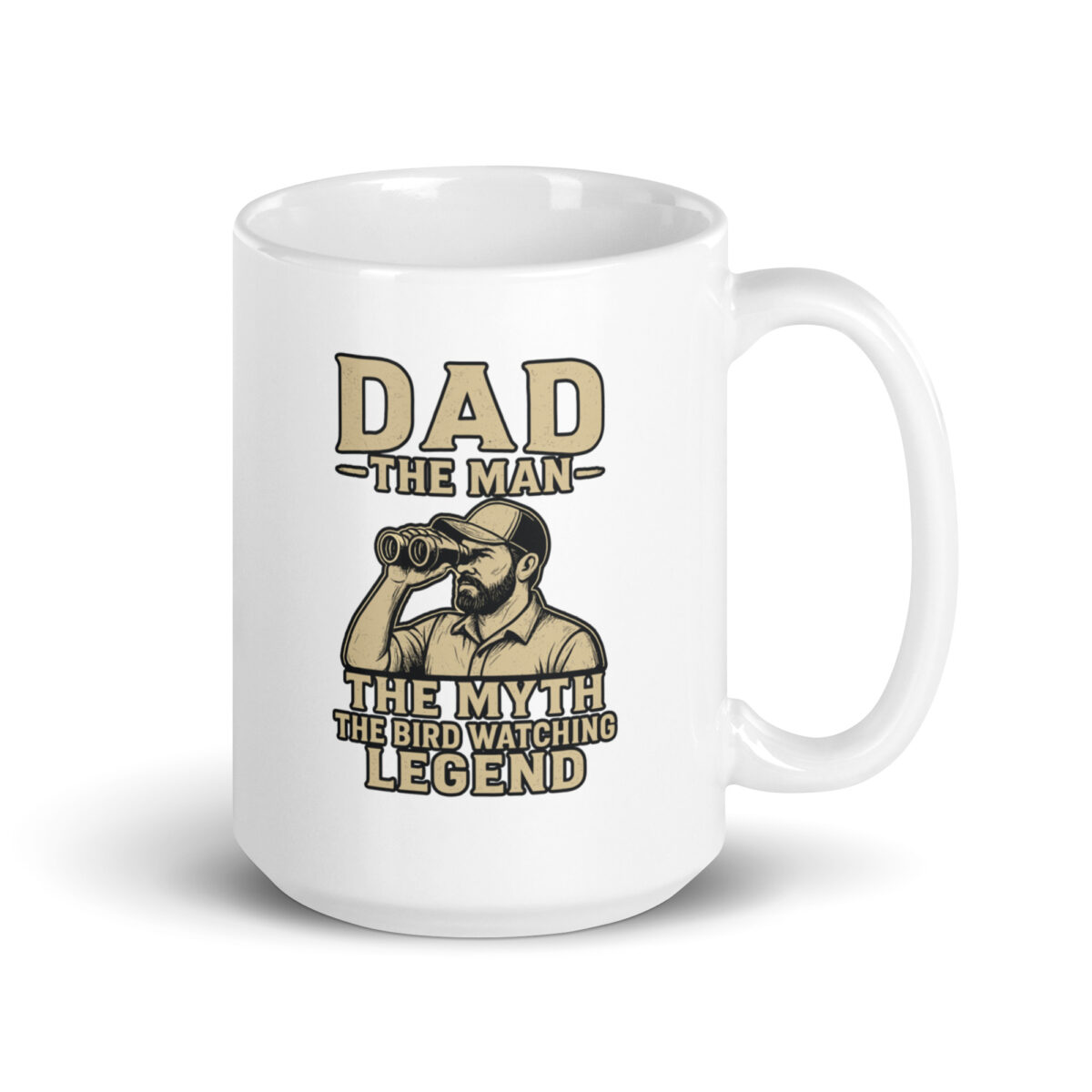 Dad birdwatching legend mug with binoculars graphic.