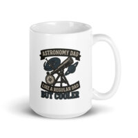 Astronomy theme mug with telescope graphic.