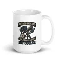 Astronomy theme mug with telescope graphic.