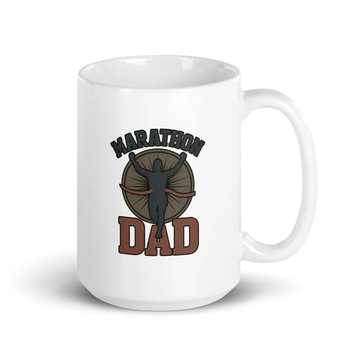 White mug with 'Marathon Dad' design
