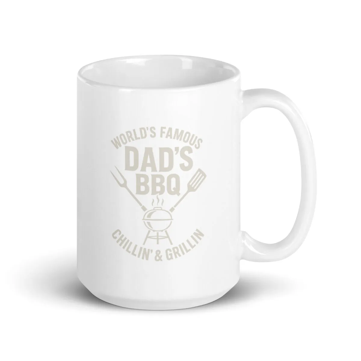 White mug with Dad's BBQ design.