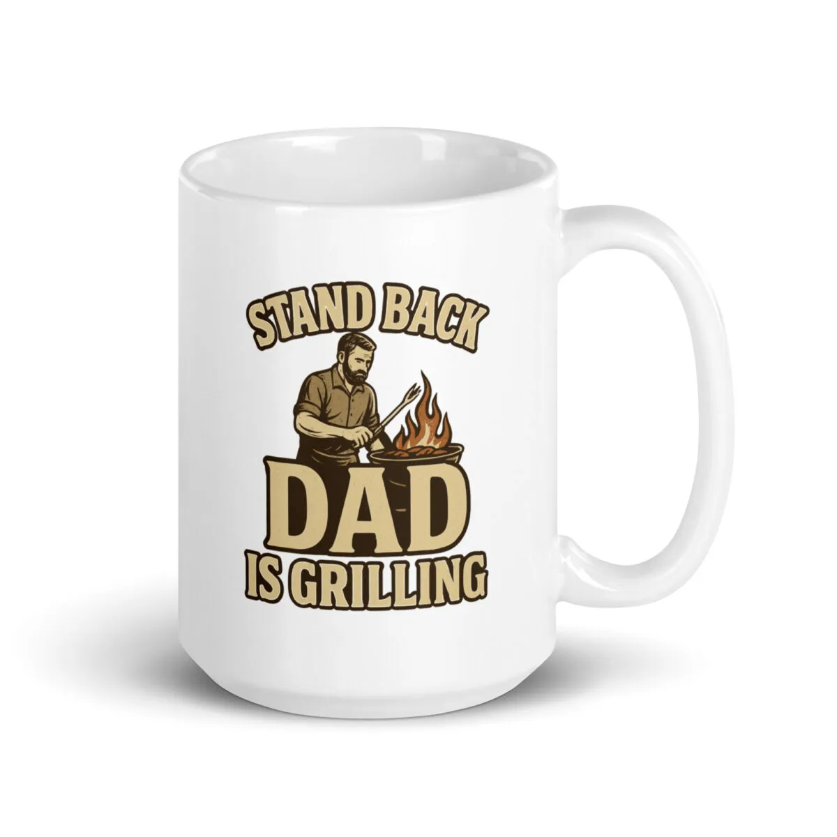 White mug with grilling dad illustration