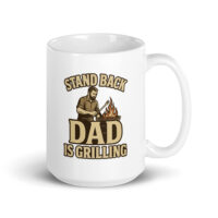 White mug with grilling dad illustration