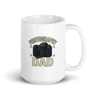 White mug with Photography Dad camera design