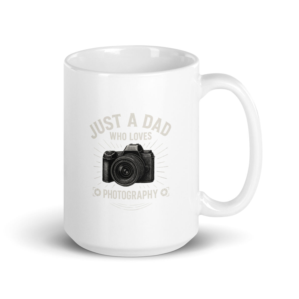 White mug with camera and dad photography quote