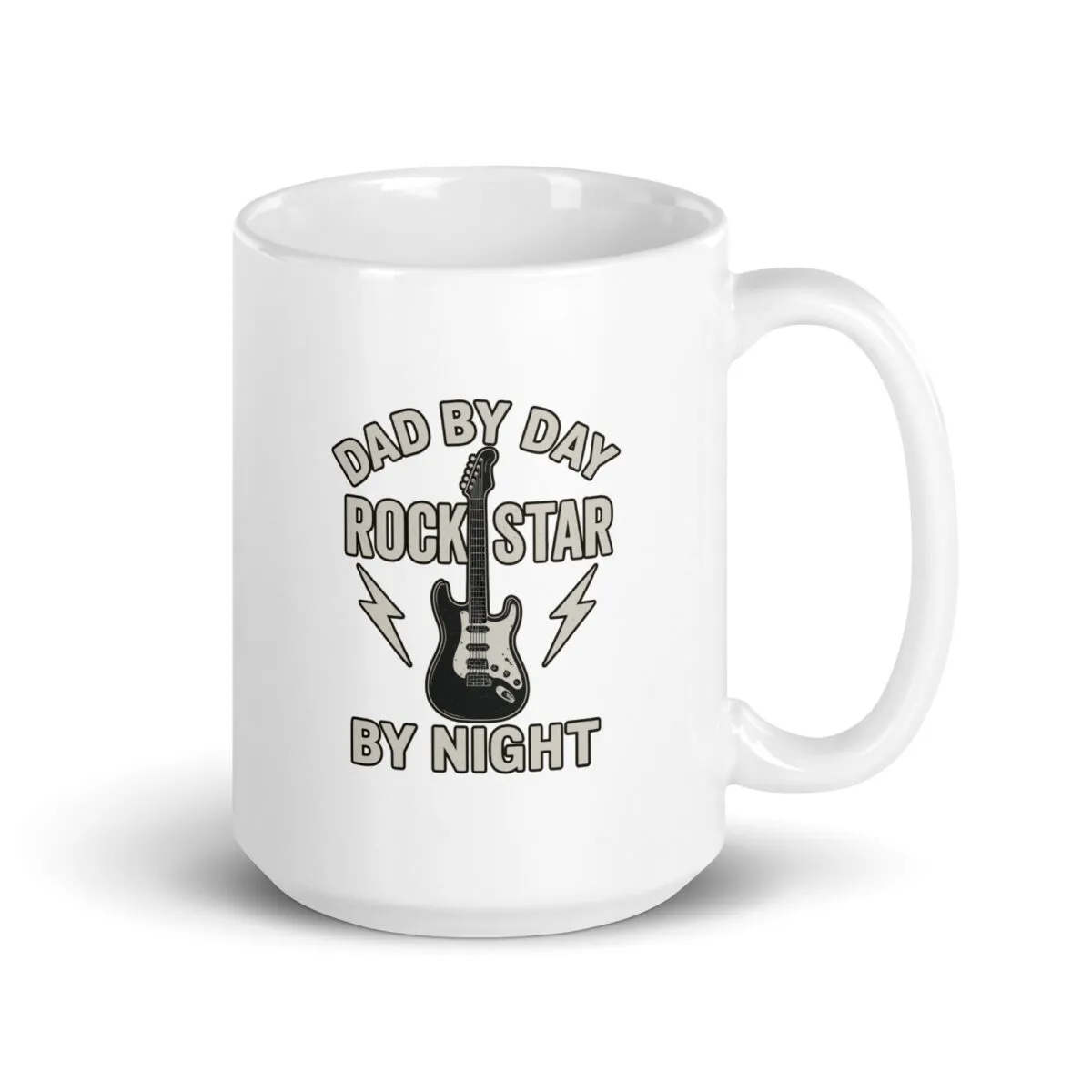White mug with guitar and rockstar quote