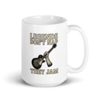 Mug with guitar and 'Legends Don't Nap' text.