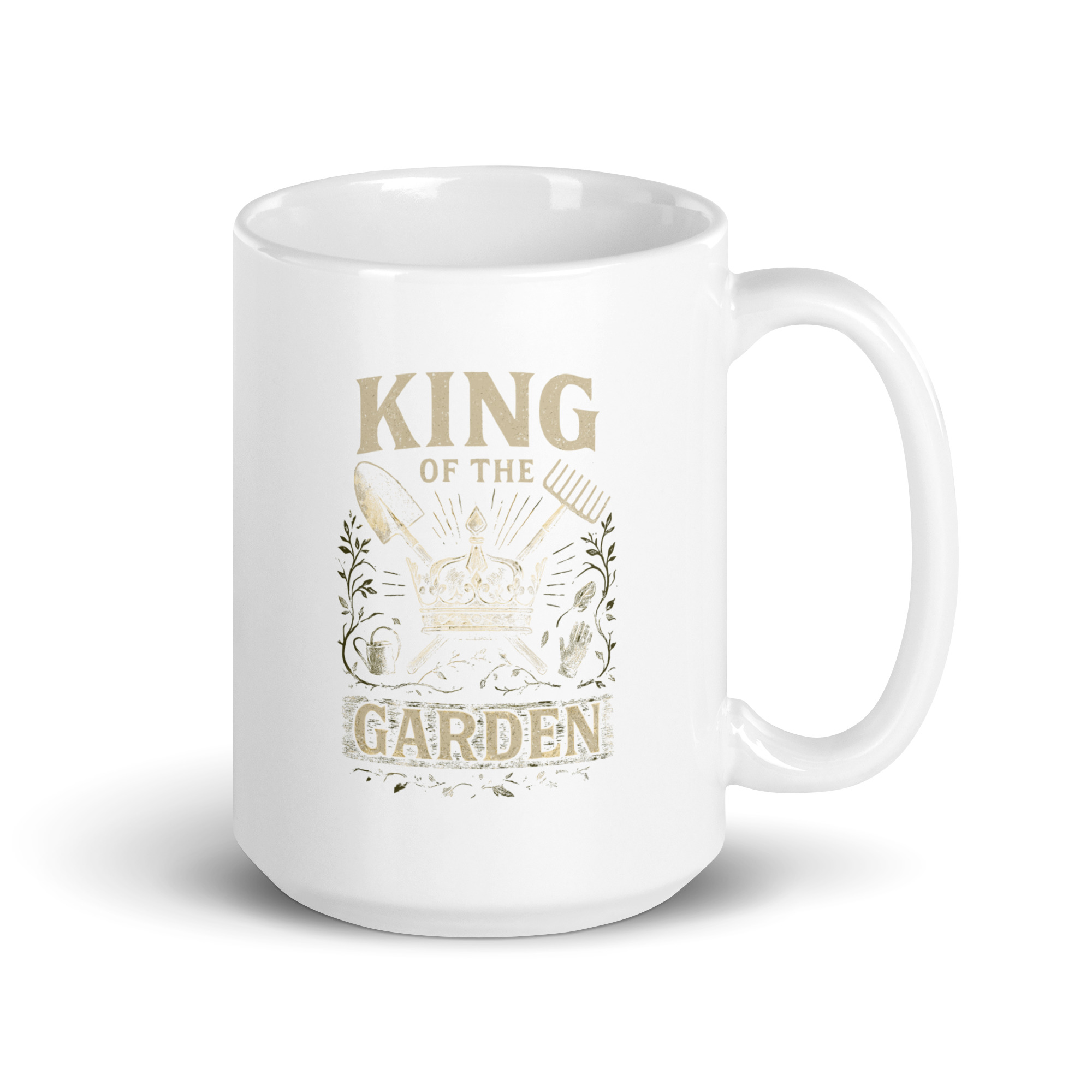 white-glossy-mug-white-15-oz-handle-on-right-68f1f20523e1d.jpg White mug with 'King of the Garden' design.