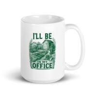 Mug with garden office design and text.