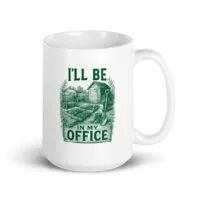 Mug with garden office design and text.
