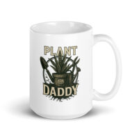 White mug with 'Plant Daddy' design.