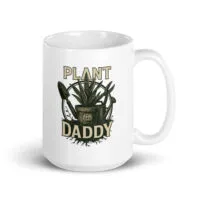 White mug with 'Plant Daddy' design.