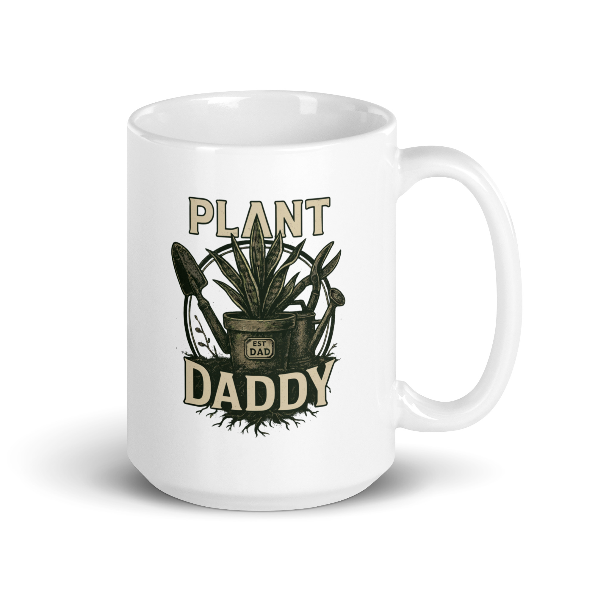 white-glossy-mug-white-15-oz-handle-on-right-68f1f93791543.jpg White mug with 'Plant Daddy' design.