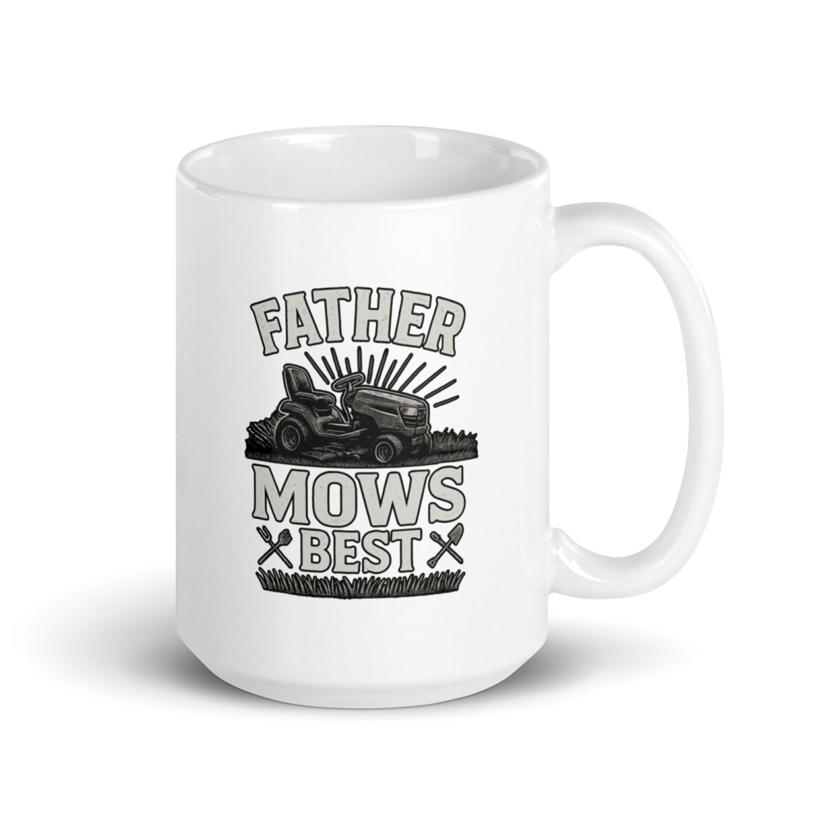 Father mows best mug with lawnmower graphic
