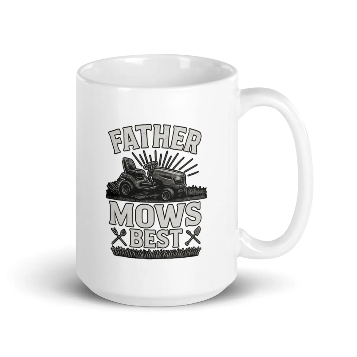 Father mows best mug with lawnmower graphic