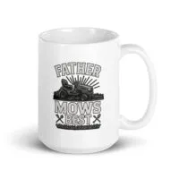 Father mows best mug with lawnmower graphic