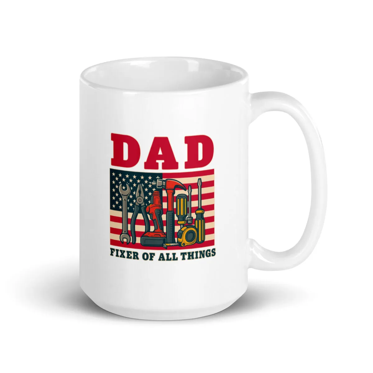Dad mug with tools and American flag design