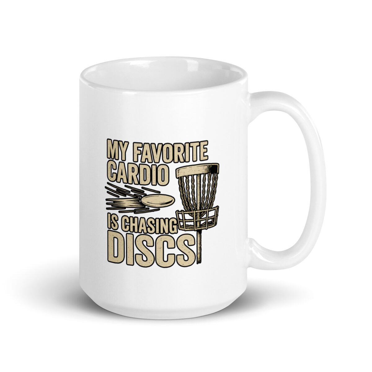 Disc golf mug with cardio slogan