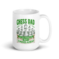 White mug with chess dad slogan.