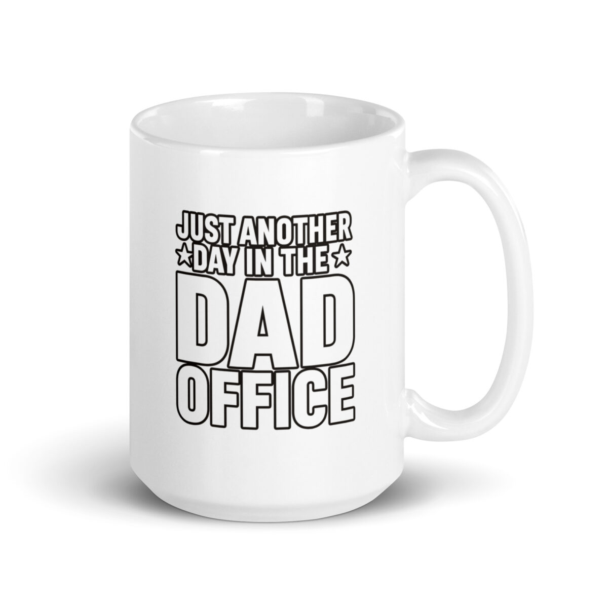 White mug with humorous dad office quote.