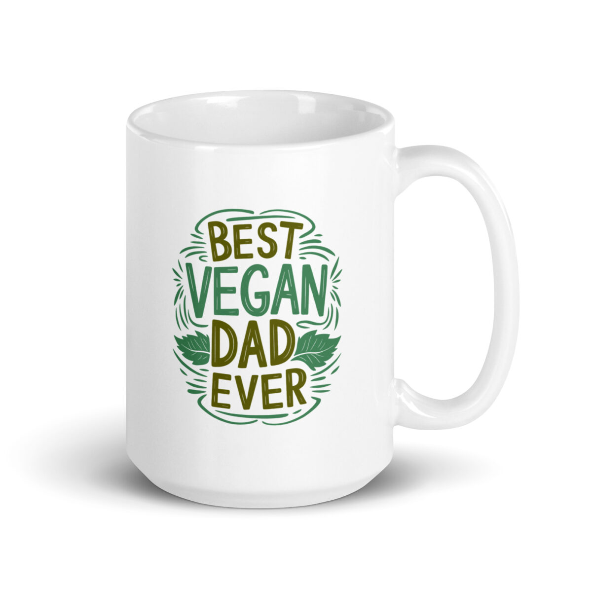 White mug with 'Best Vegan Dad Ever' design.