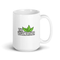 White mug with green leaf design