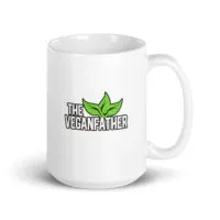 White mug with green leaf design