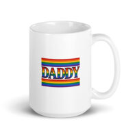 White mug with rainbow 'DADDY' text