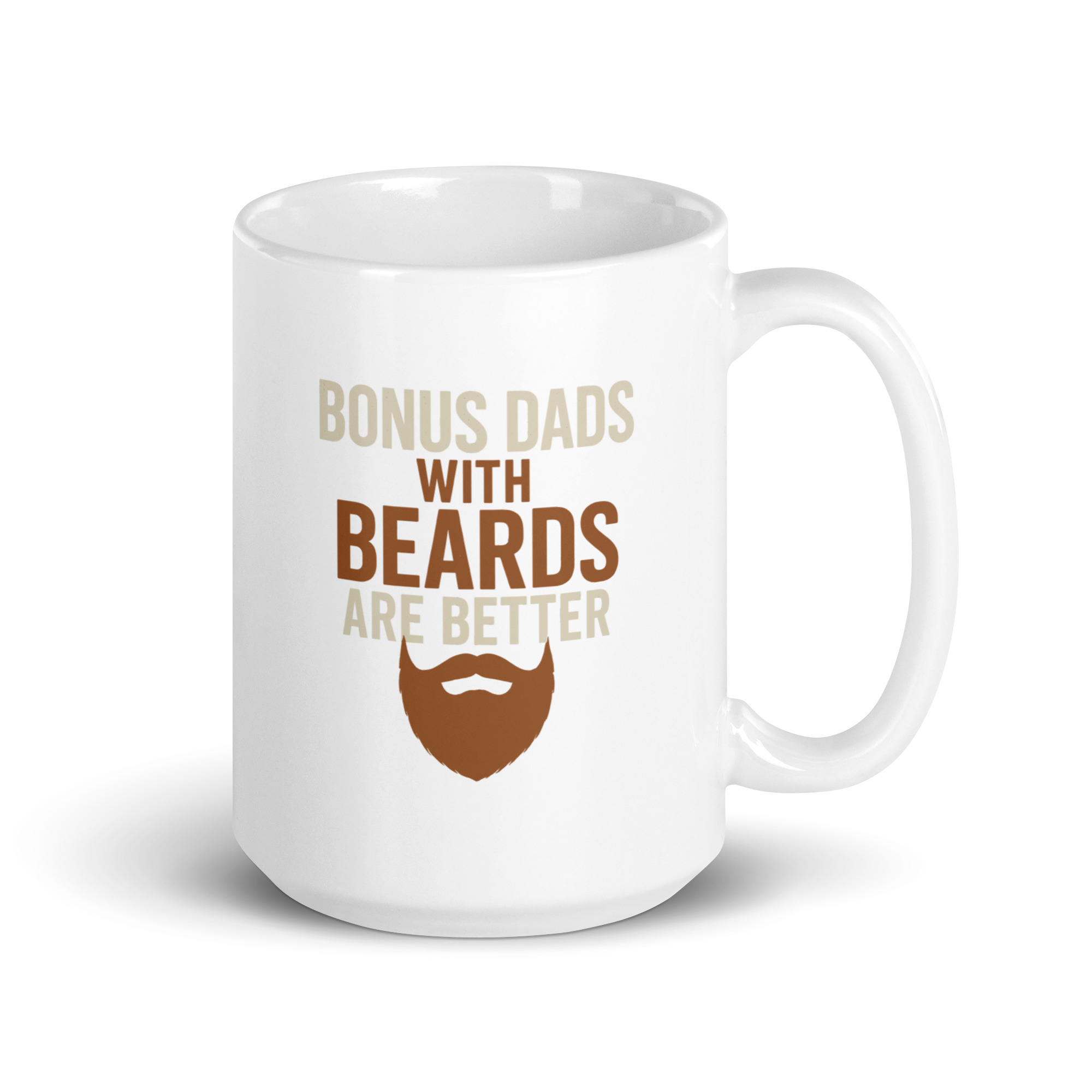 white-glossy-mug-white-15-oz-handle-on-right-68f758a73bdb3.jpg Mug with text 'Bonus Dads with Beards'.